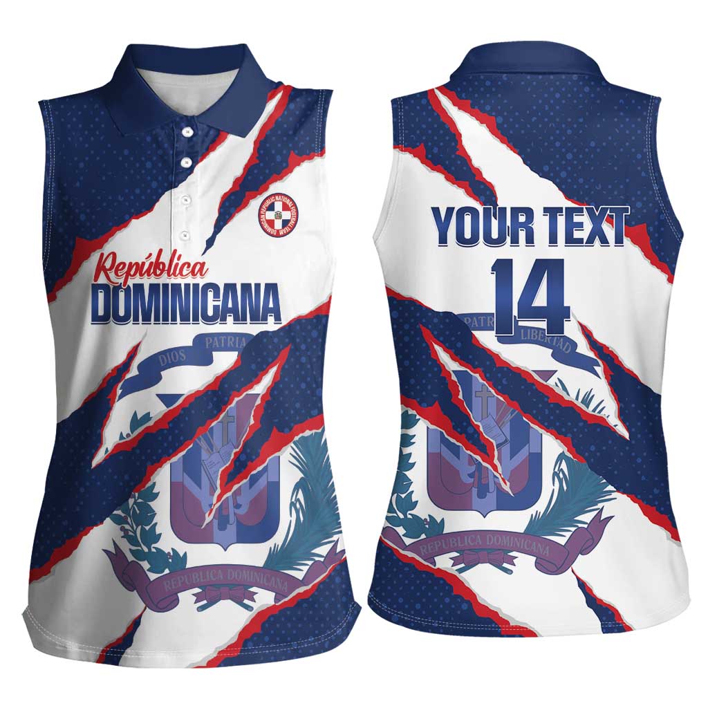 Custom Dominican Republic Football Women Sleeveless Polo Shirt Los Quisqueyanos Crack Style