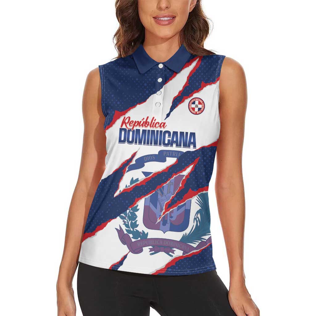 Custom Dominican Republic Football Women Sleeveless Polo Shirt Los Quisqueyanos Crack Style