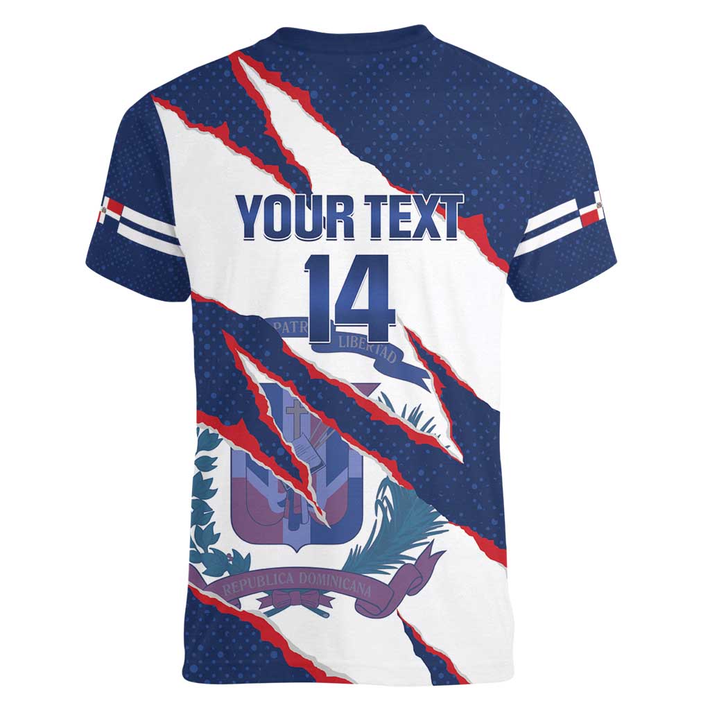 Custom Dominican Republic Football Women V-Neck T-Shirt Los Quisqueyanos Crack Style