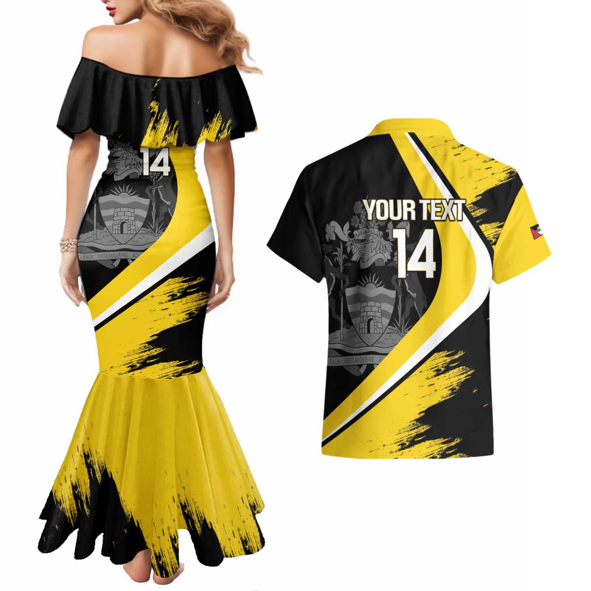 Custom Antigua and Barbuda Football Couples Matching Mermaid Dress and Hawaiian Shirt Go Benna Boys Sporty Deer Mascot