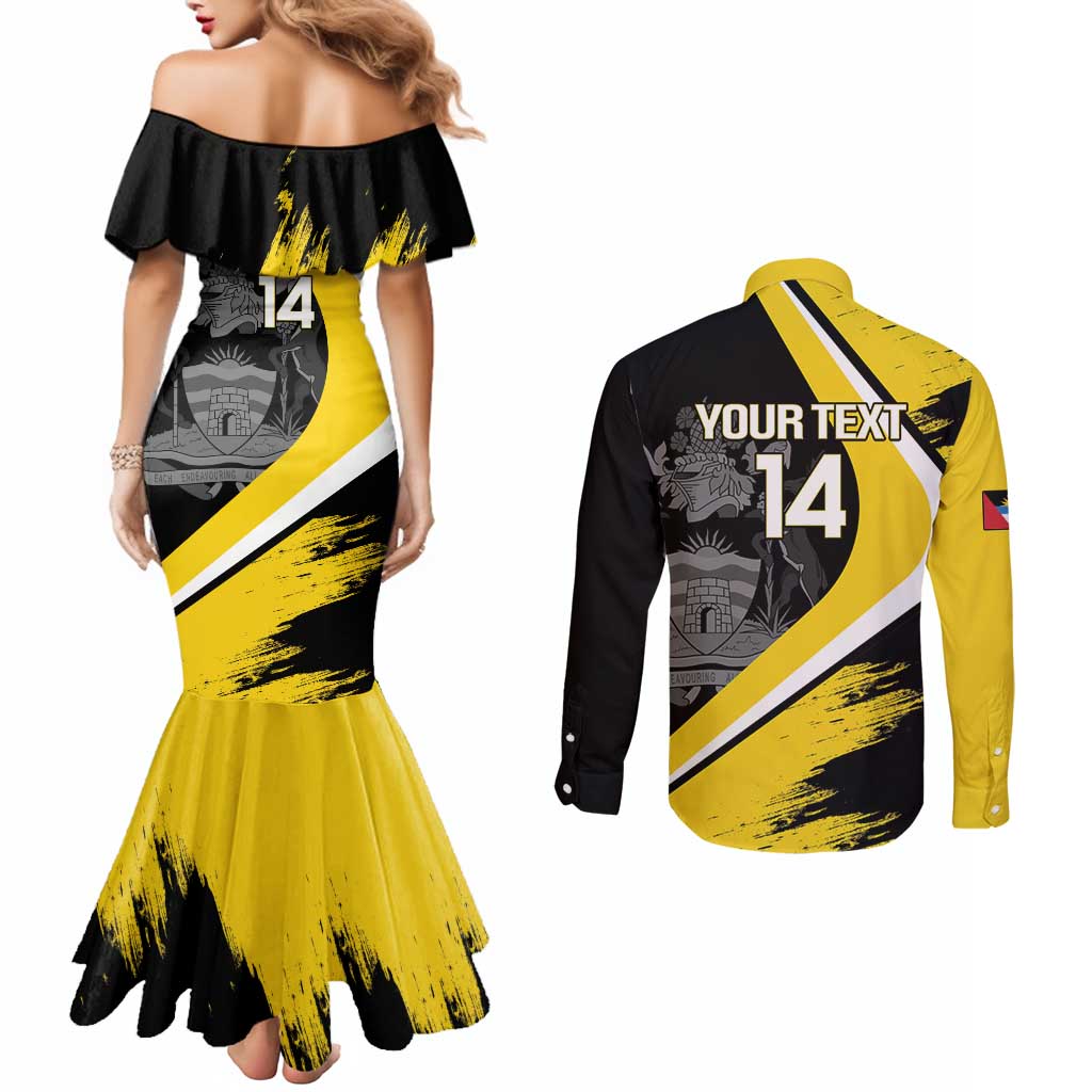 Custom Antigua and Barbuda Football Couples Matching Mermaid Dress and Long Sleeve Button Shirt Go Benna Boys Sporty Deer Mascot