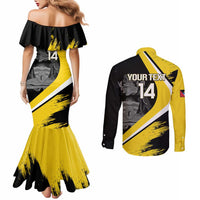 Custom Antigua and Barbuda Football Couples Matching Mermaid Dress and Long Sleeve Button Shirt Go Benna Boys Sporty Deer Mascot