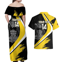 Custom Antigua and Barbuda Football Couples Matching Off Shoulder Maxi Dress and Hawaiian Shirt Go Benna Boys Sporty Deer Mascot