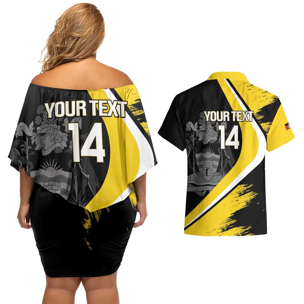 Custom Antigua and Barbuda Football Couples Matching Off Shoulder Short Dress and Hawaiian Shirt Go Benna Boys Sporty Deer Mascot