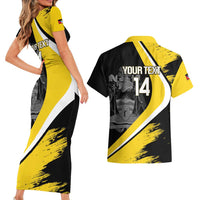 Custom Antigua and Barbuda Football Couples Matching Short Sleeve Bodycon Dress and Hawaiian Shirt Go Benna Boys Sporty Deer Mascot