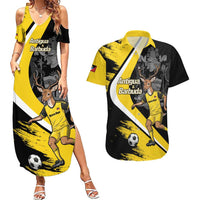 Custom Antigua and Barbuda Football Couples Matching Summer Maxi Dress and Hawaiian Shirt Go Benna Boys Sporty Deer Mascot