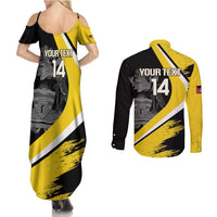 Custom Antigua and Barbuda Football Couples Matching Summer Maxi Dress and Long Sleeve Button Shirt Go Benna Boys Sporty Deer Mascot