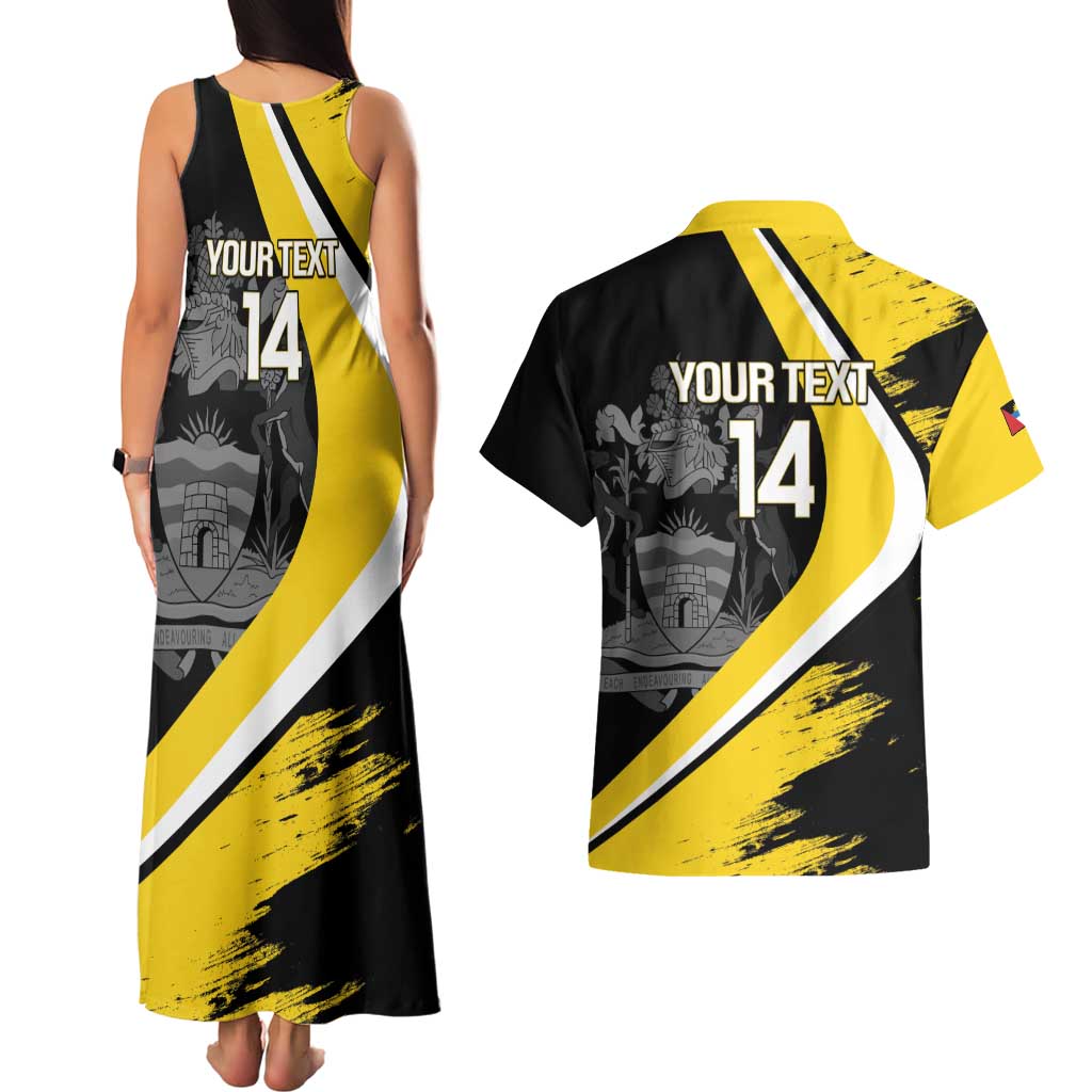 Custom Antigua and Barbuda Football Couples Matching Tank Maxi Dress and Hawaiian Shirt Go Benna Boys Sporty Deer Mascot