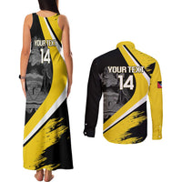 Custom Antigua and Barbuda Football Couples Matching Tank Maxi Dress and Long Sleeve Button Shirt Go Benna Boys Sporty Deer Mascot