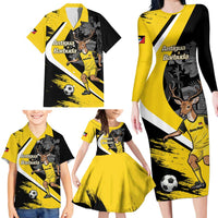Custom Antigua and Barbuda Football Family Matching Long Sleeve Bodycon Dress and Hawaiian Shirt Go Benna Boys Sporty Deer Mascot