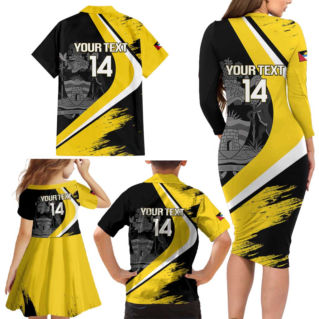 Custom Antigua and Barbuda Football Family Matching Long Sleeve Bodycon Dress and Hawaiian Shirt Go Benna Boys Sporty Deer Mascot