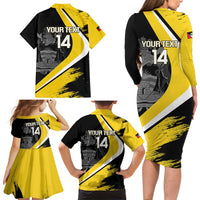 Custom Antigua and Barbuda Football Family Matching Long Sleeve Bodycon Dress and Hawaiian Shirt Go Benna Boys Sporty Deer Mascot