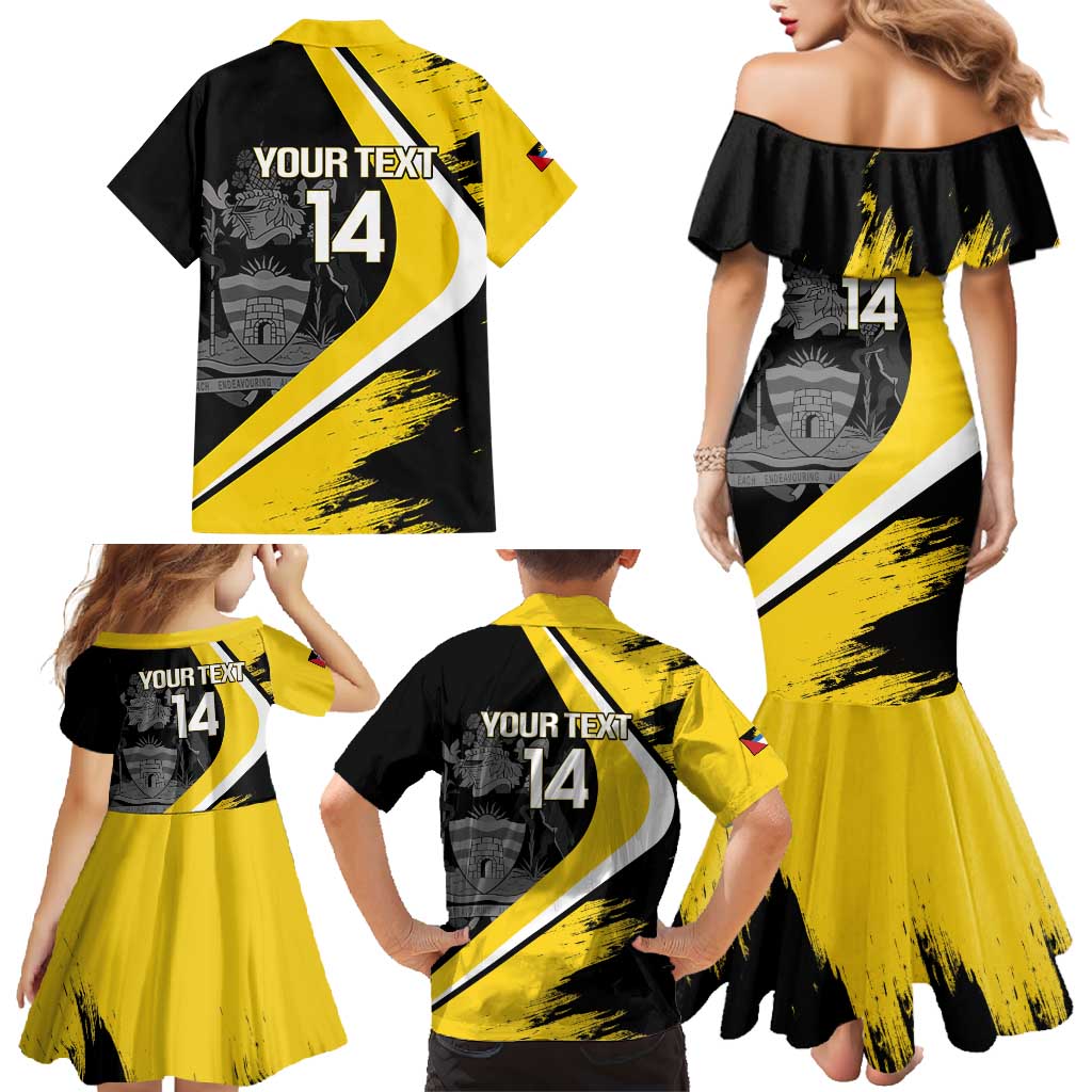 Custom Antigua and Barbuda Football Family Matching Mermaid Dress and Hawaiian Shirt Go Benna Boys Sporty Deer Mascot