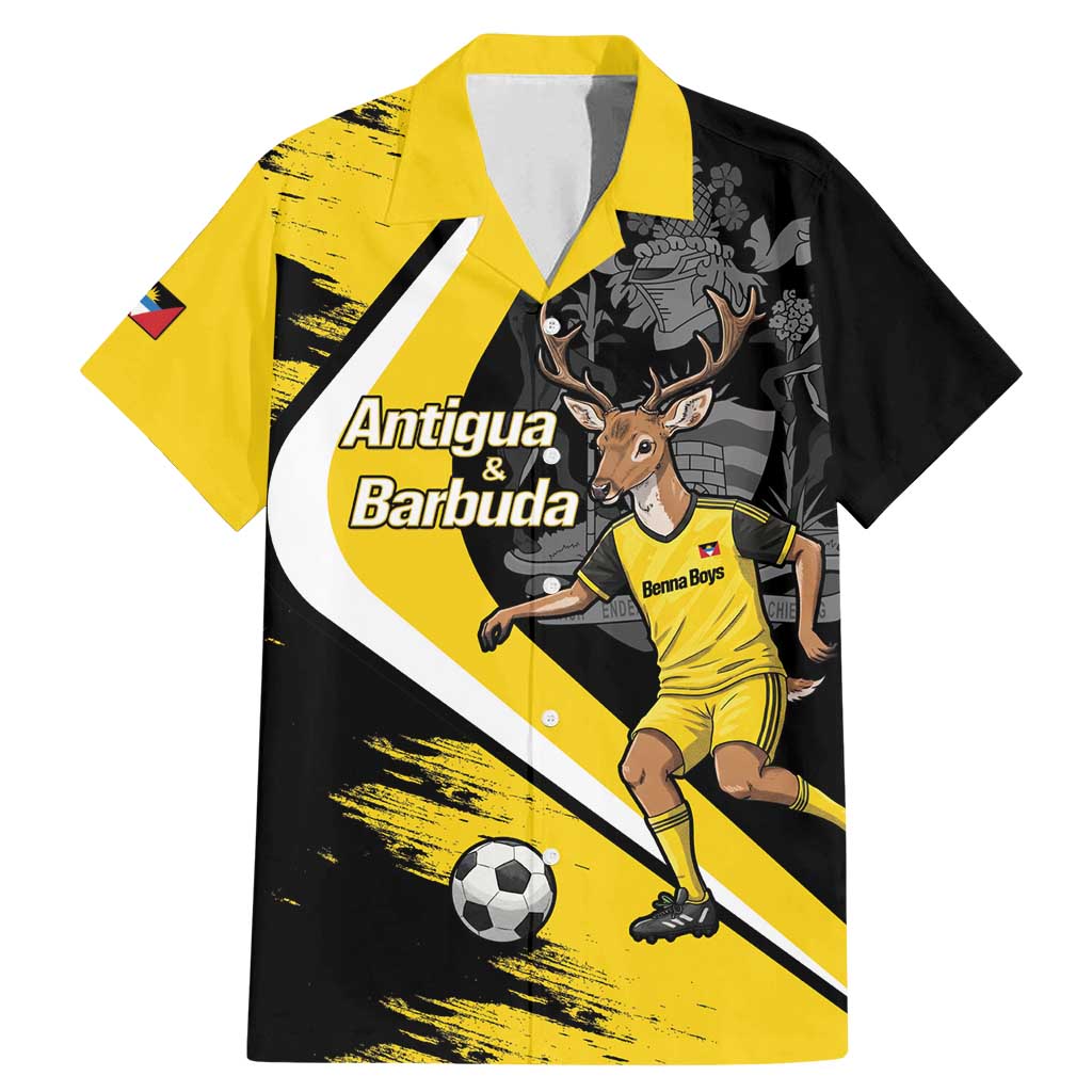 Custom Antigua and Barbuda Football Family Matching Mermaid Dress and Hawaiian Shirt Go Benna Boys Sporty Deer Mascot