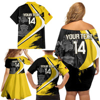 Custom Antigua and Barbuda Football Family Matching Off Shoulder Short Dress and Hawaiian Shirt Go Benna Boys Sporty Deer Mascot