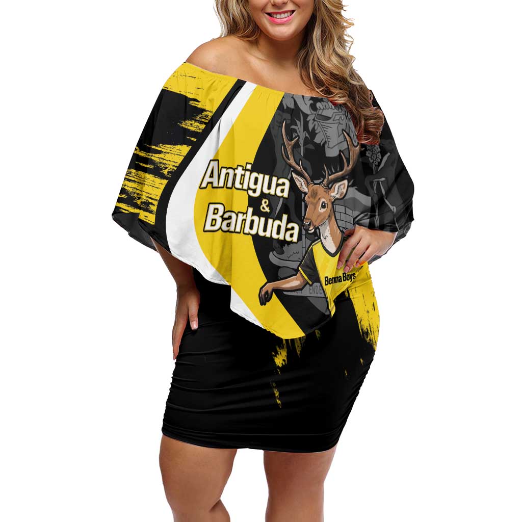 Custom Antigua and Barbuda Football Family Matching Off Shoulder Short Dress and Hawaiian Shirt Go Benna Boys Sporty Deer Mascot