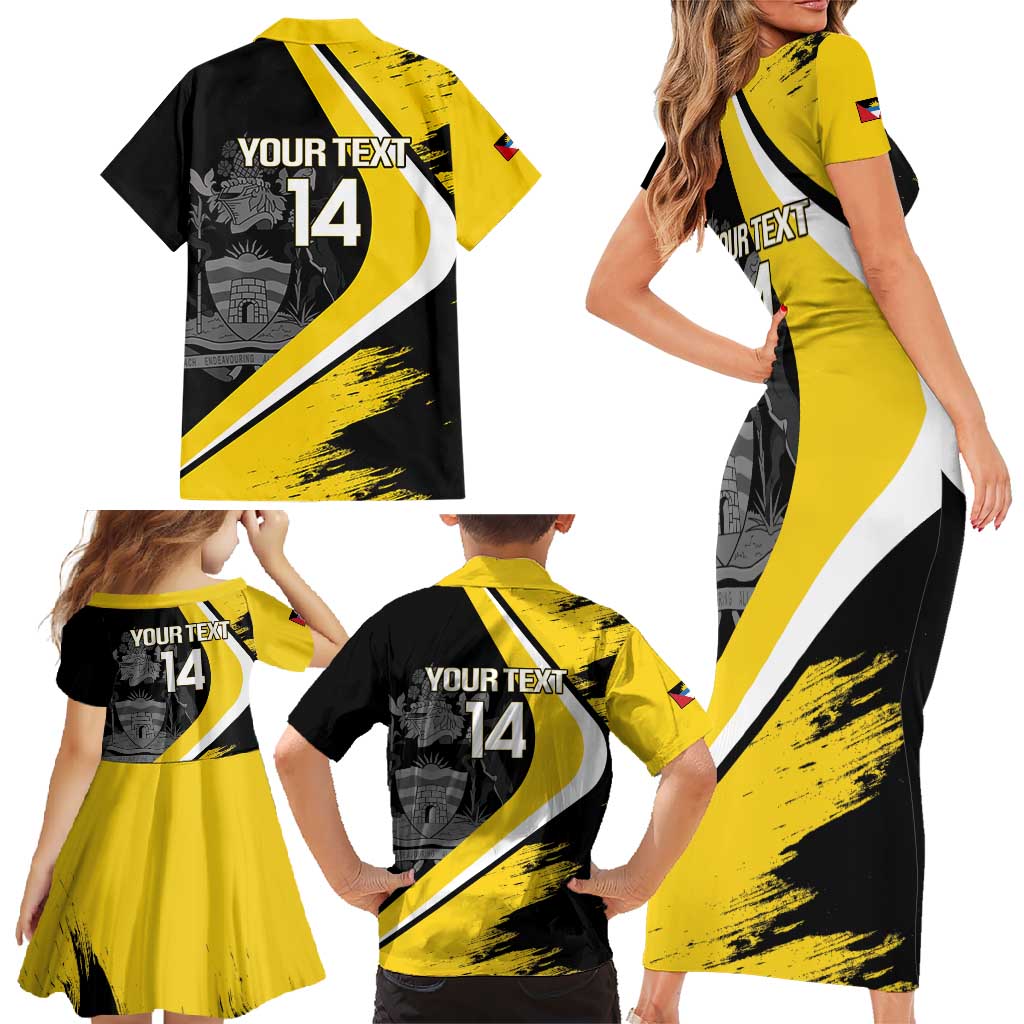 Custom Antigua and Barbuda Football Family Matching Short Sleeve Bodycon Dress and Hawaiian Shirt Go Benna Boys Sporty Deer Mascot