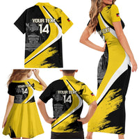 Custom Antigua and Barbuda Football Family Matching Short Sleeve Bodycon Dress and Hawaiian Shirt Go Benna Boys Sporty Deer Mascot