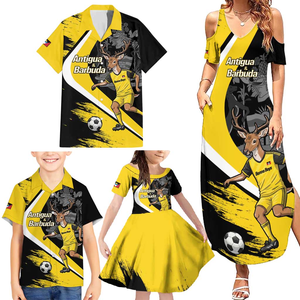 Custom Antigua and Barbuda Football Family Matching Summer Maxi Dress and Hawaiian Shirt Go Benna Boys Sporty Deer Mascot