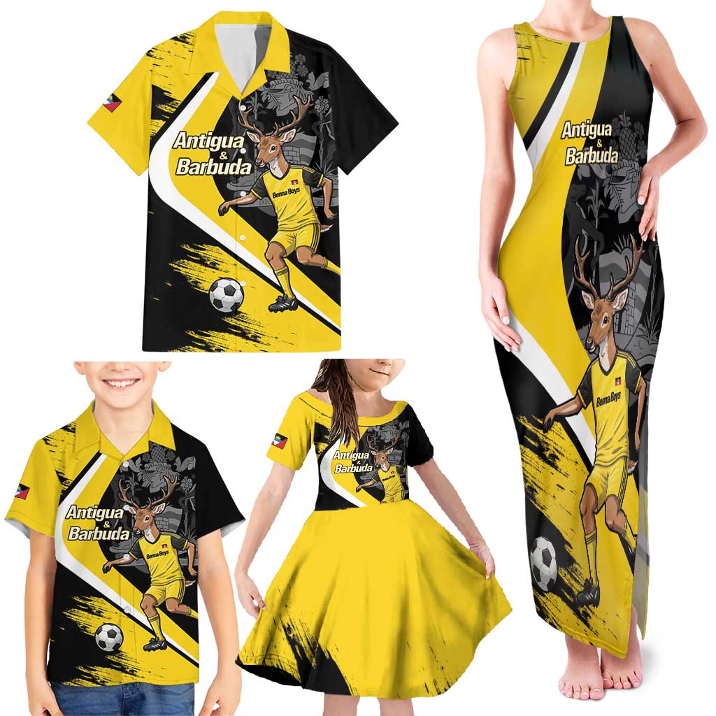 Custom Antigua and Barbuda Football Family Matching Tank Maxi Dress and Hawaiian Shirt Go Benna Boys Sporty Deer Mascot