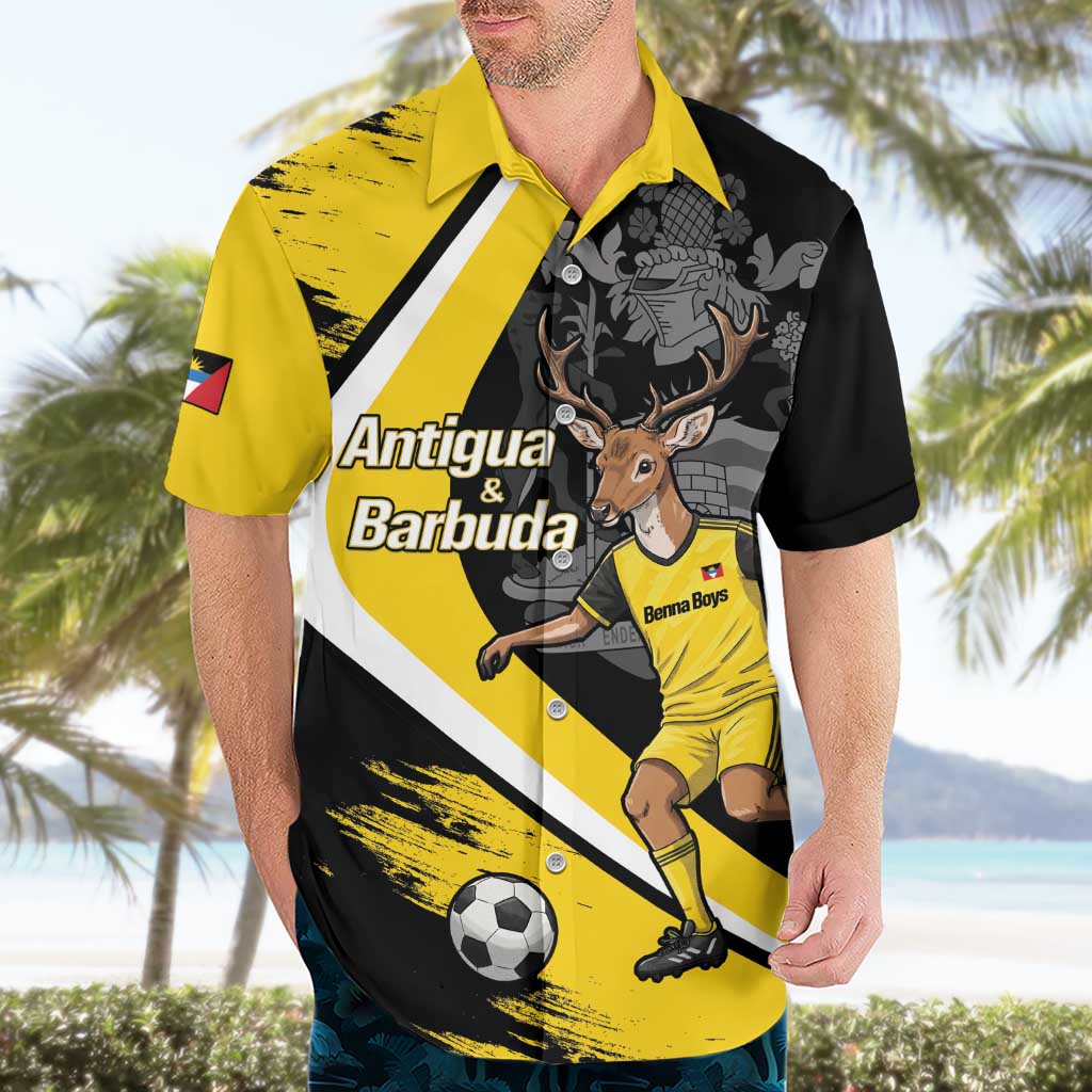 Custom Antigua and Barbuda Football Hawaiian Shirt Go Benna Boys Sporty Deer Mascot