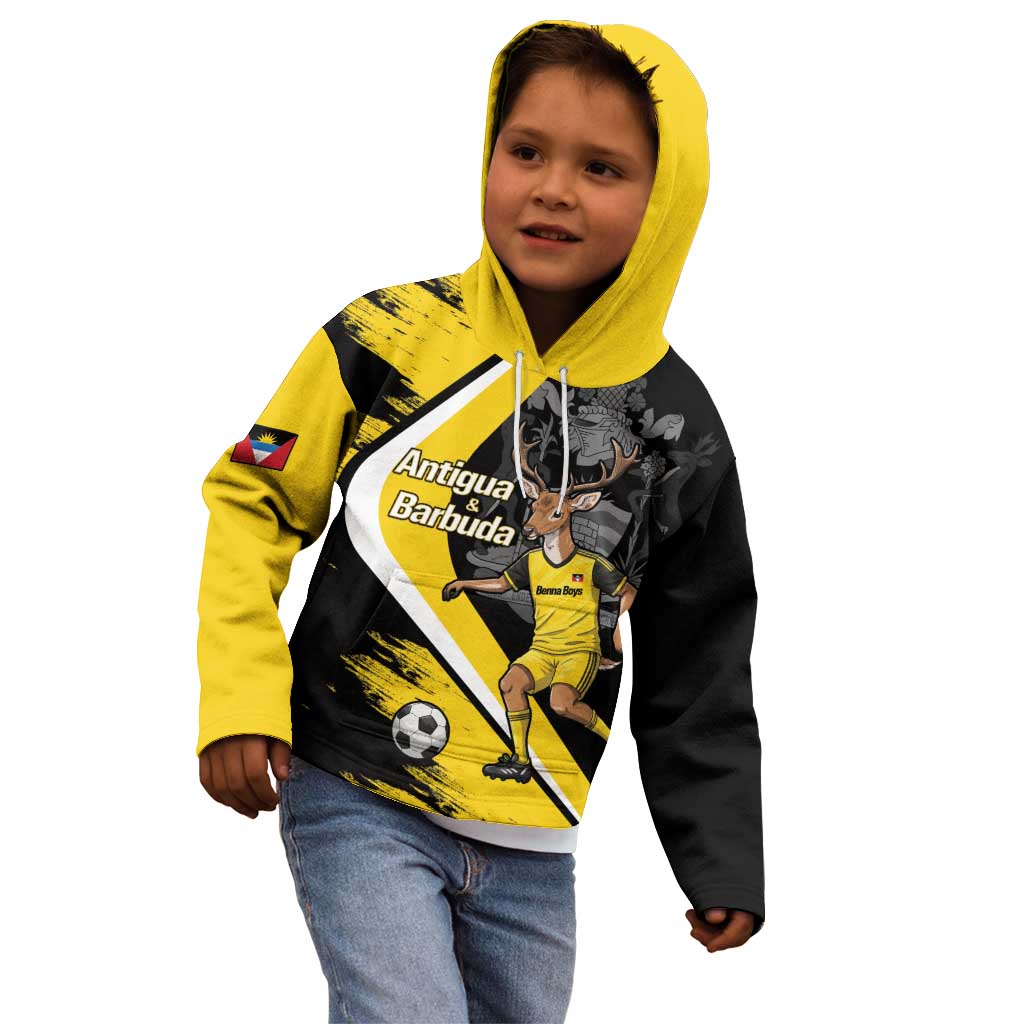 Custom Antigua and Barbuda Football Kid Hoodie Go Benna Boys Sporty Deer Mascot