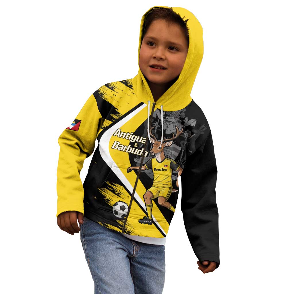 Custom Antigua and Barbuda Football Kid Hoodie Go Benna Boys Sporty Deer Mascot