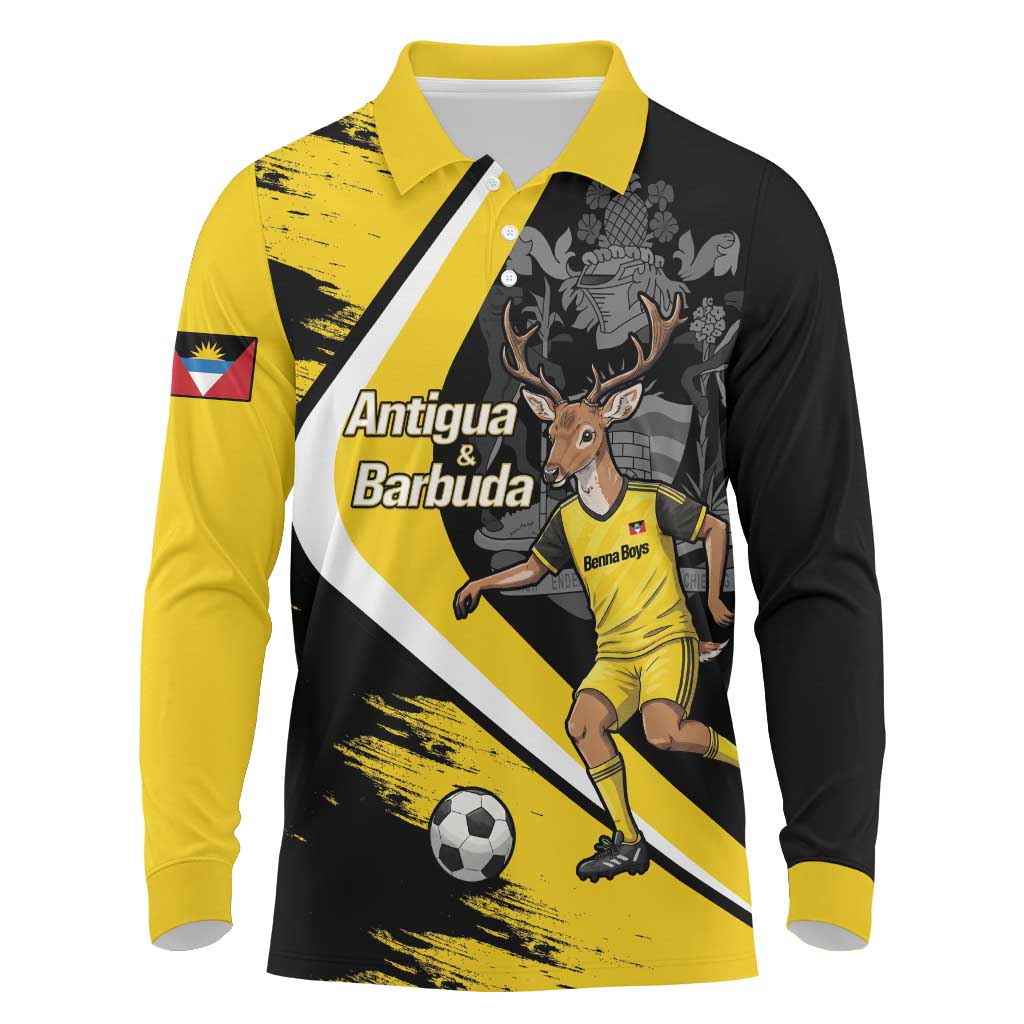 Custom Antigua and Barbuda Football Long Sleeve Polo Shirt Go Benna Boys Sporty Deer Mascot
