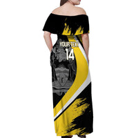 Custom Antigua and Barbuda Football Off Shoulder Maxi Dress Go Benna Boys Sporty Deer Mascot