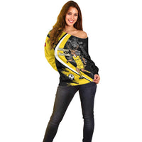 Custom Antigua and Barbuda Football Off Shoulder Sweater Go Benna Boys Sporty Deer Mascot