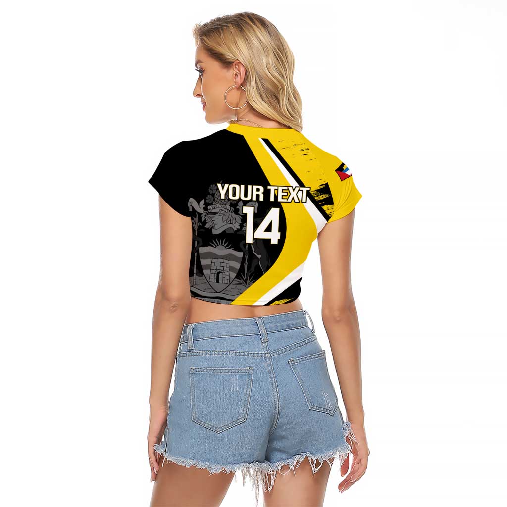 Custom Antigua and Barbuda Football Raglan Cropped T Shirt Go Benna Boys Sporty Deer Mascot