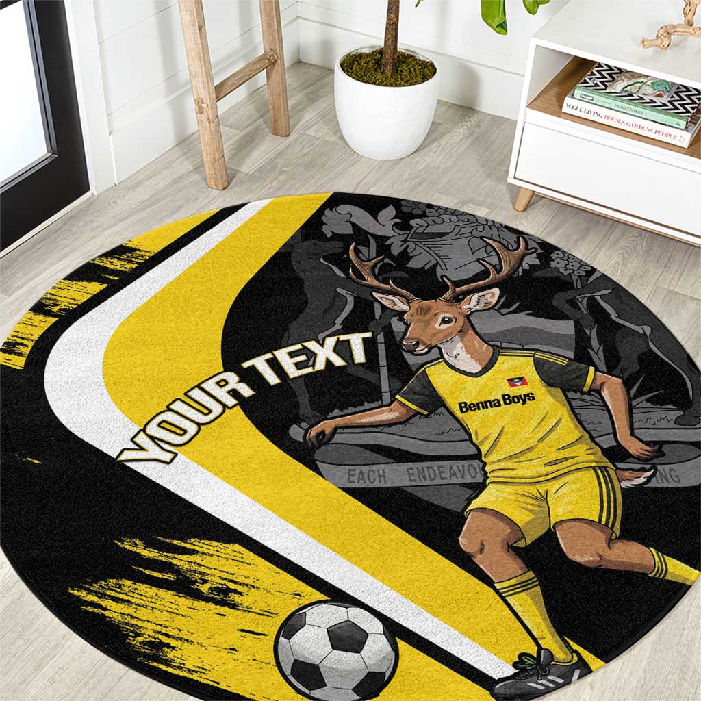 Custom Antigua and Barbuda Football Round Carpet Go Benna Boys Sporty Deer Mascot