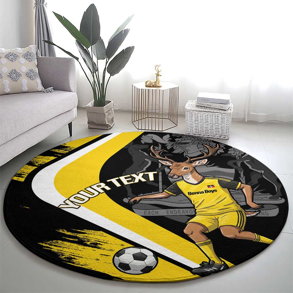 Custom Antigua and Barbuda Football Round Carpet Go Benna Boys Sporty Deer Mascot