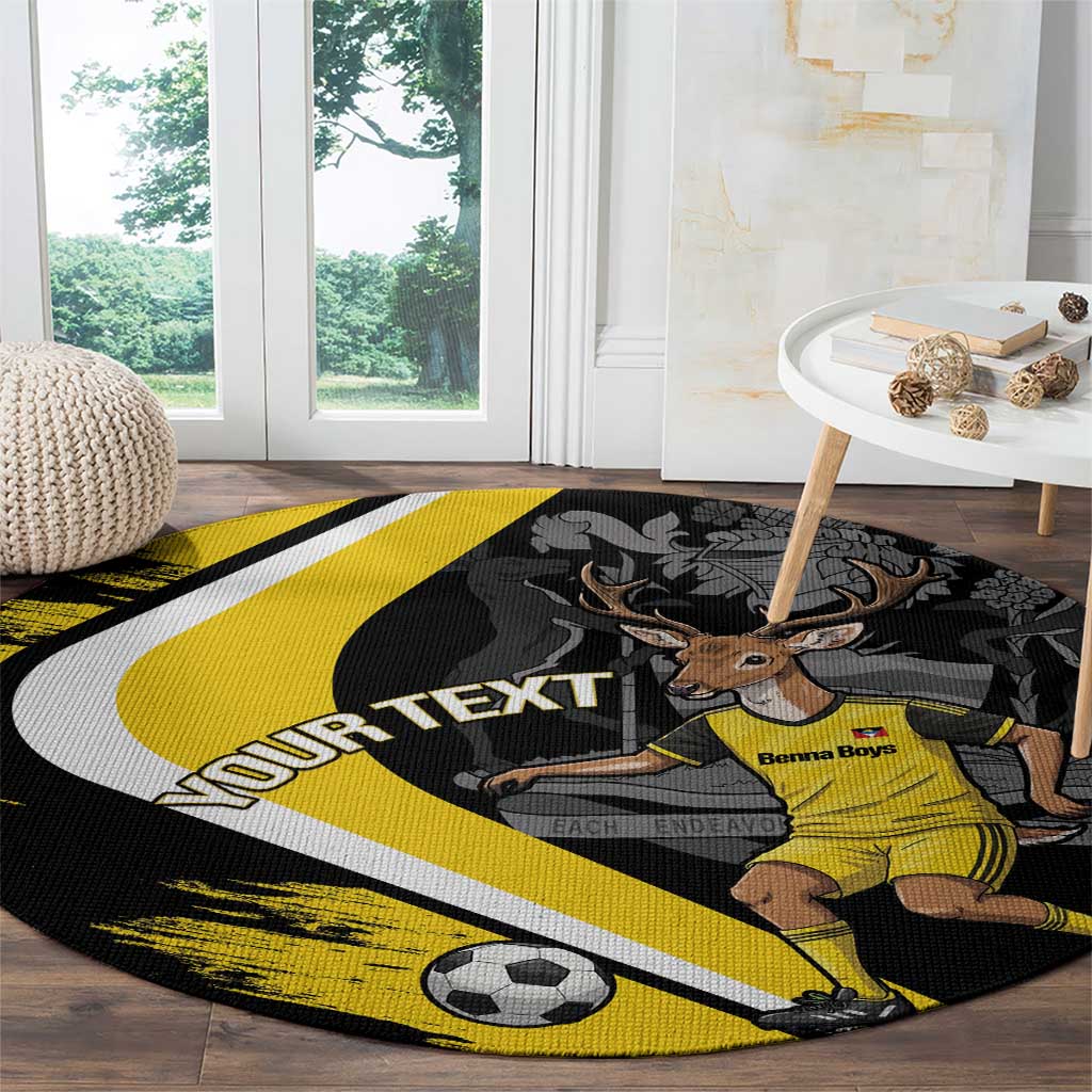Custom Antigua and Barbuda Football Round Carpet Go Benna Boys Sporty Deer Mascot