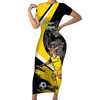 Custom Antigua and Barbuda Football Short Sleeve Bodycon Dress Go Benna Boys Sporty Deer Mascot