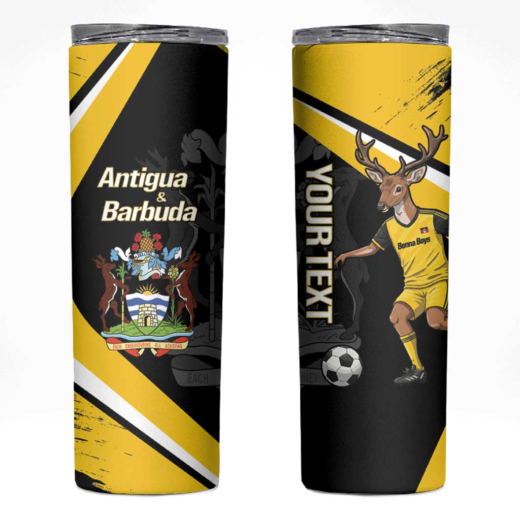 Custom Antigua and Barbuda Football Skinny Tumbler Go Benna Boys Sporty Deer Mascot