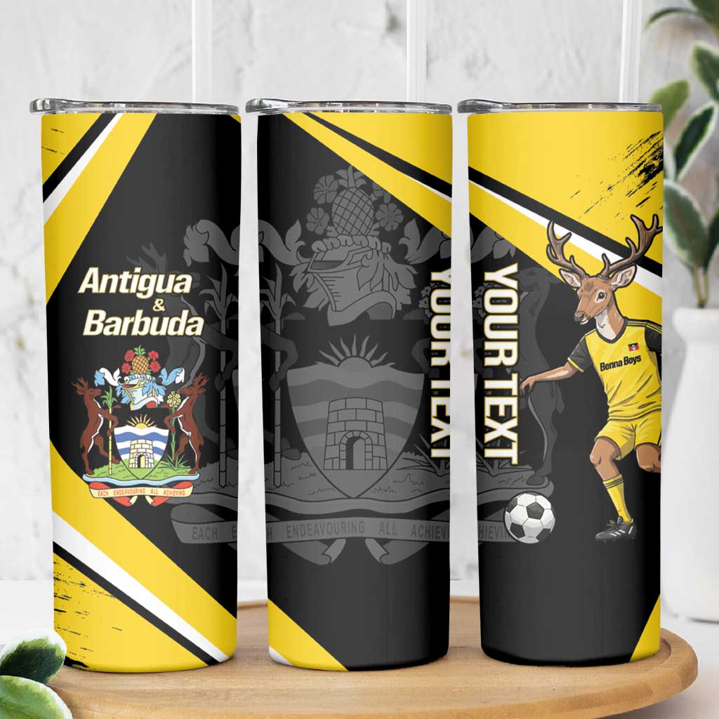 Custom Antigua and Barbuda Football Skinny Tumbler Go Benna Boys Sporty Deer Mascot