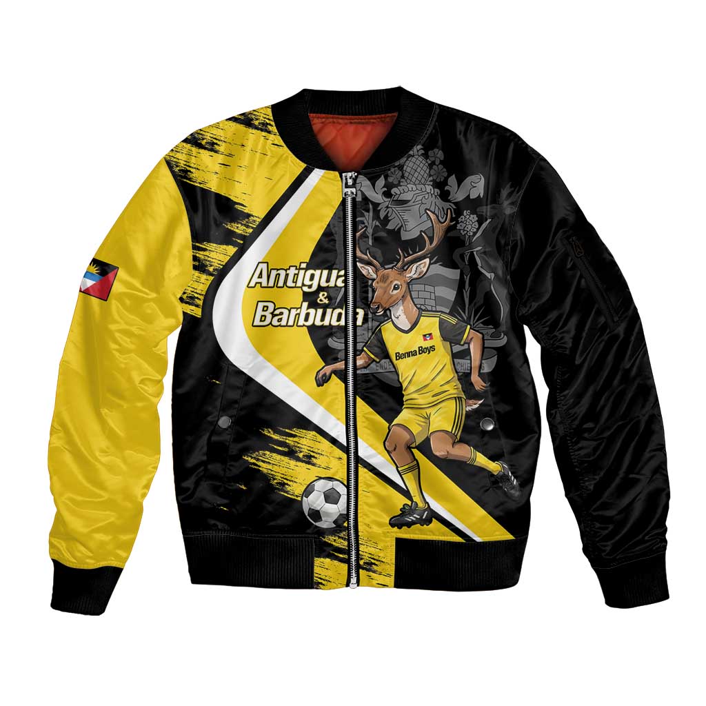 Custom Antigua and Barbuda Football Sleeve Zip Bomber Jacket Go Benna Boys Sporty Deer Mascot