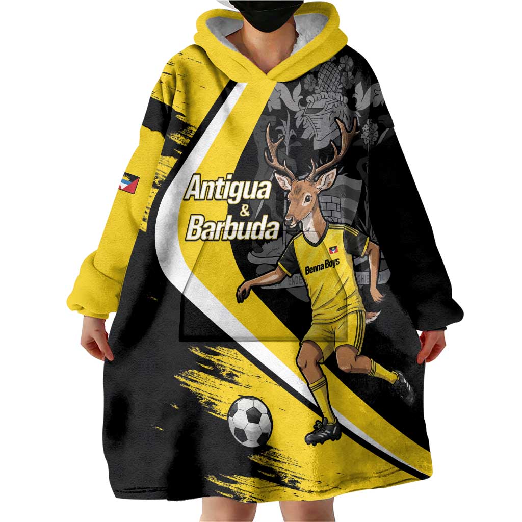 Custom Antigua and Barbuda Football Wearable Blanket Hoodie Go Benna Boys Sporty Deer Mascot