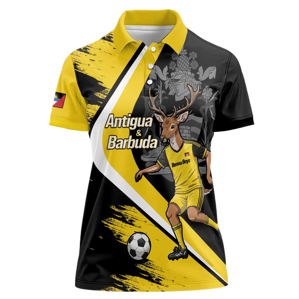 Custom Antigua and Barbuda Football Women Polo Shirt Go Benna Boys Sporty Deer Mascot