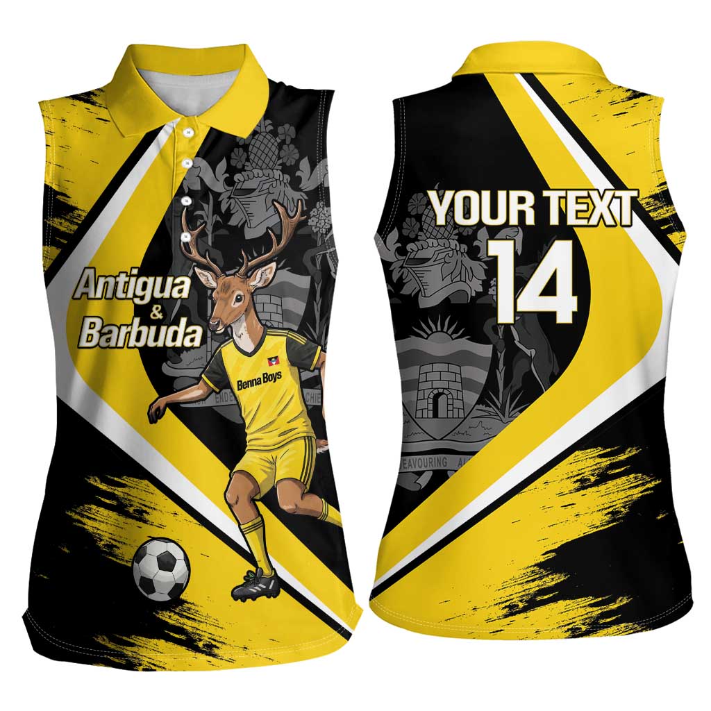 Custom Antigua and Barbuda Football Women Sleeveless Polo Shirt Go Benna Boys Sporty Deer Mascot