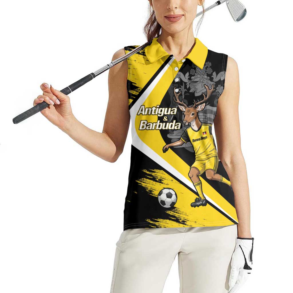 Custom Antigua and Barbuda Football Women Sleeveless Polo Shirt Go Benna Boys Sporty Deer Mascot