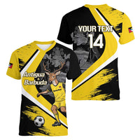 Custom Antigua and Barbuda Football Women V-Neck T-Shirt Go Benna Boys Sporty Deer Mascot