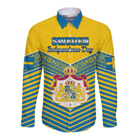 Sweden Long Sleeve Button Shirt Swedish Independence Day Scandinavia Pattern - Wonder Print Shop