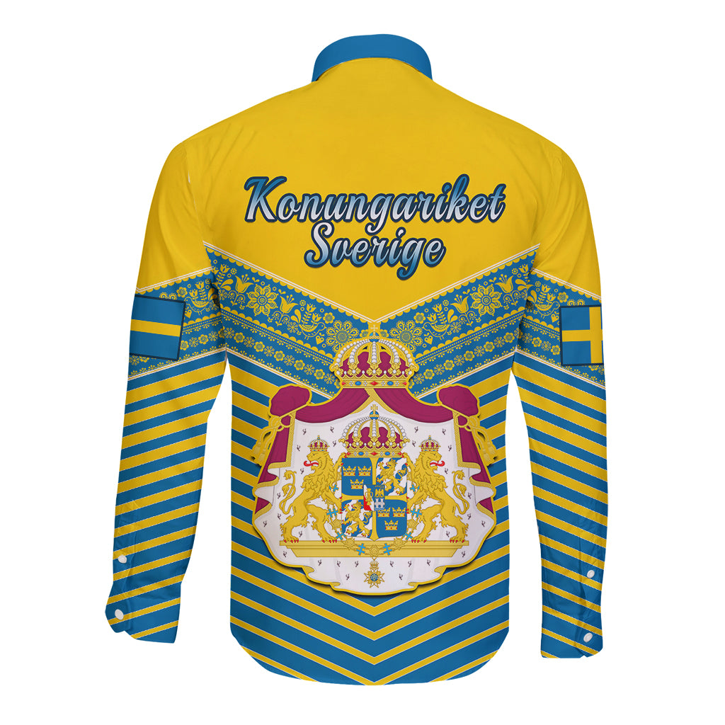 Sweden Long Sleeve Button Shirt Swedish Independence Day Scandinavia Pattern - Wonder Print Shop