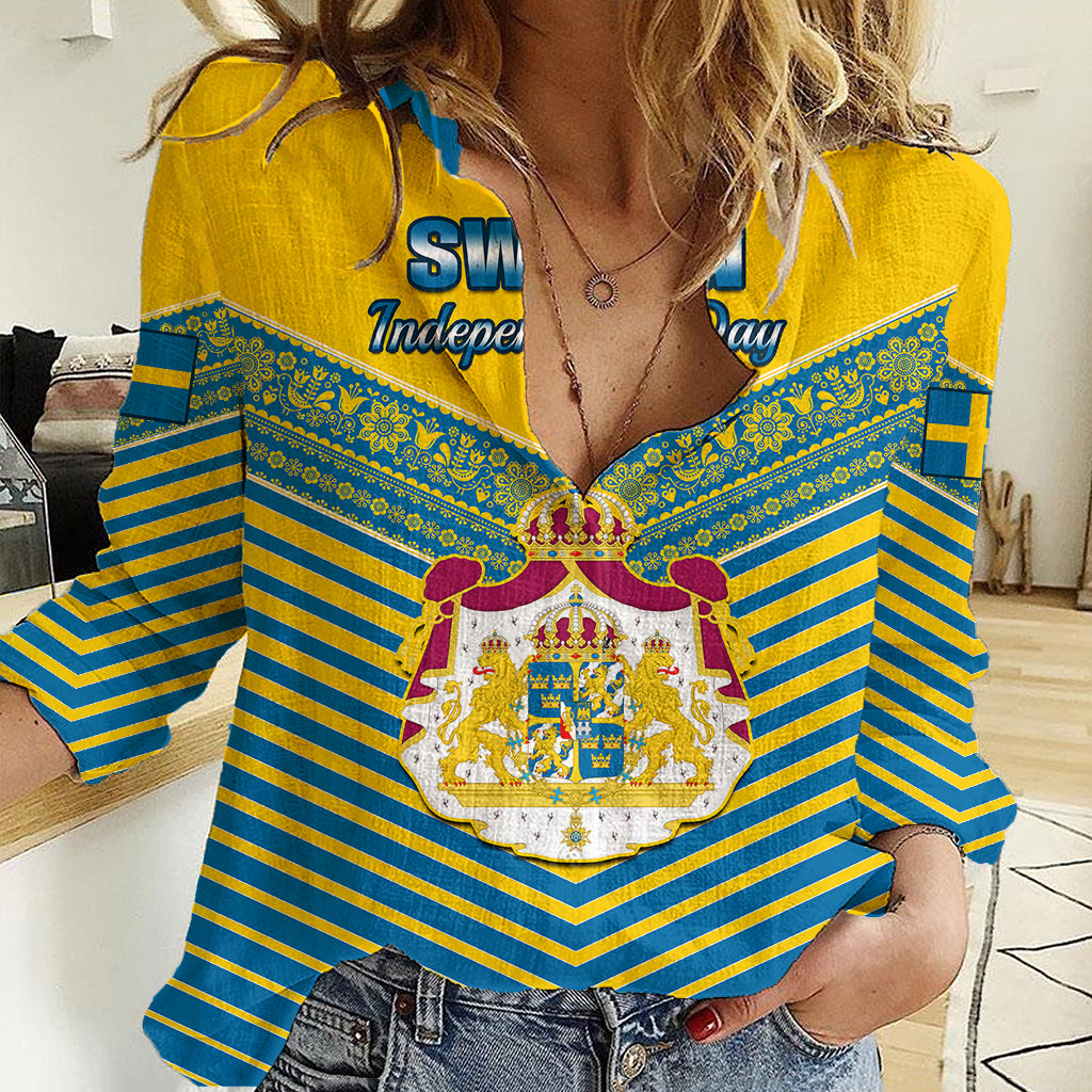 Sweden Women Casual Shirt Swedish Independence Day Scandinavia Pattern - Wonder Print Shop