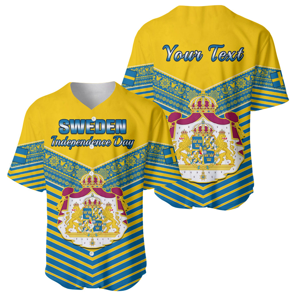 Personalised Sweden Baseball Jersey Swedish Independence Day Scandinavia Pattern - Wonder Print Shop
