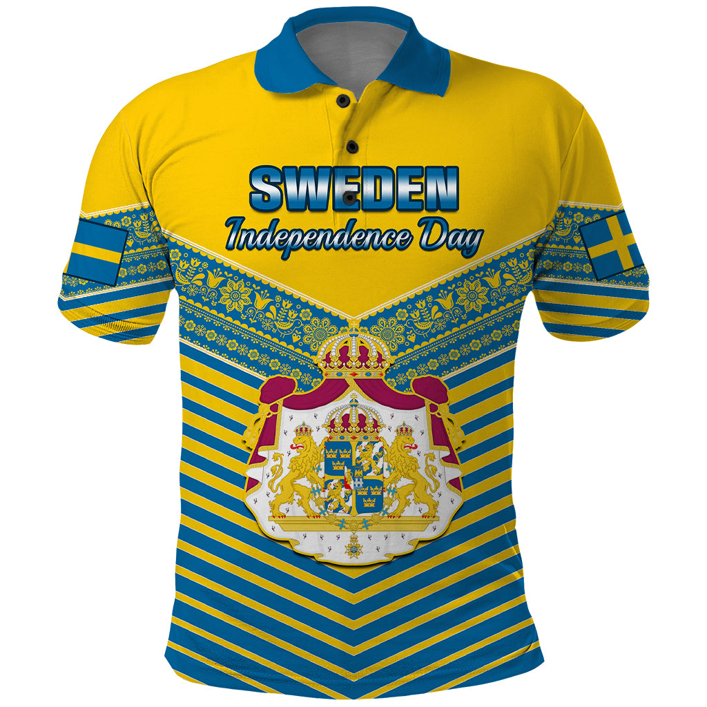 Personalised Sweden Polo Shirt Swedish Independence Day Scandinavia Pattern - Wonder Print Shop