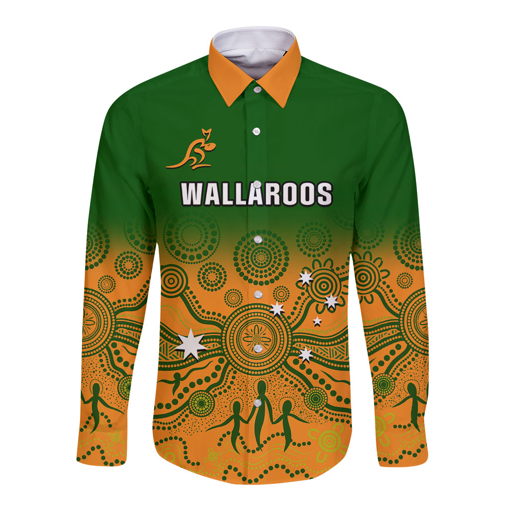 Personalised Australia Rugby Long Sleeve Button Shirt Go Wallaroos Pacific Indigenous Version 2023 - Wonder Print Shop