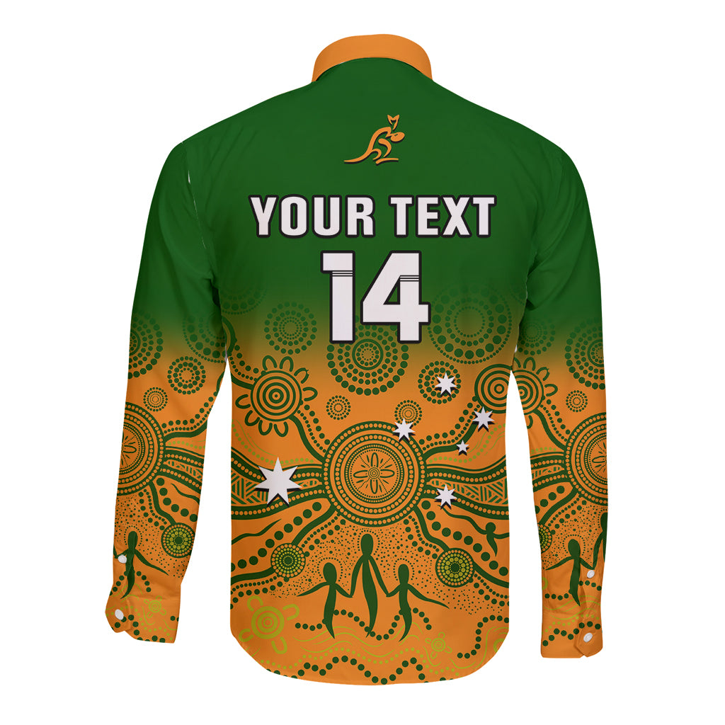Personalised Australia Rugby Long Sleeve Button Shirt Go Wallaroos Pacific Indigenous Version 2023 - Wonder Print Shop